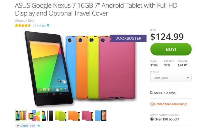 Fotografía - [Alerta Trato] Groupon venta 2013 Nexus 7 16 GB por sólo $ 124, y usted puede agregar un caso en folio por sólo $ 5 más